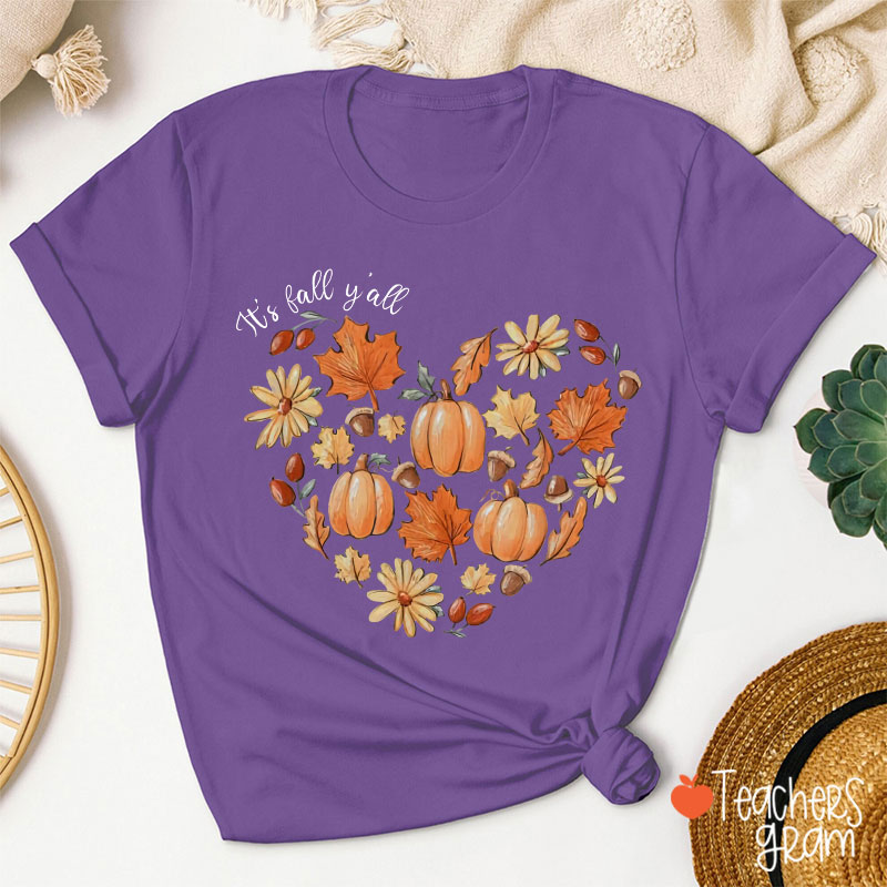 It's Fall Y'all The Heartbeat Of Fall Teacher T-Shirt