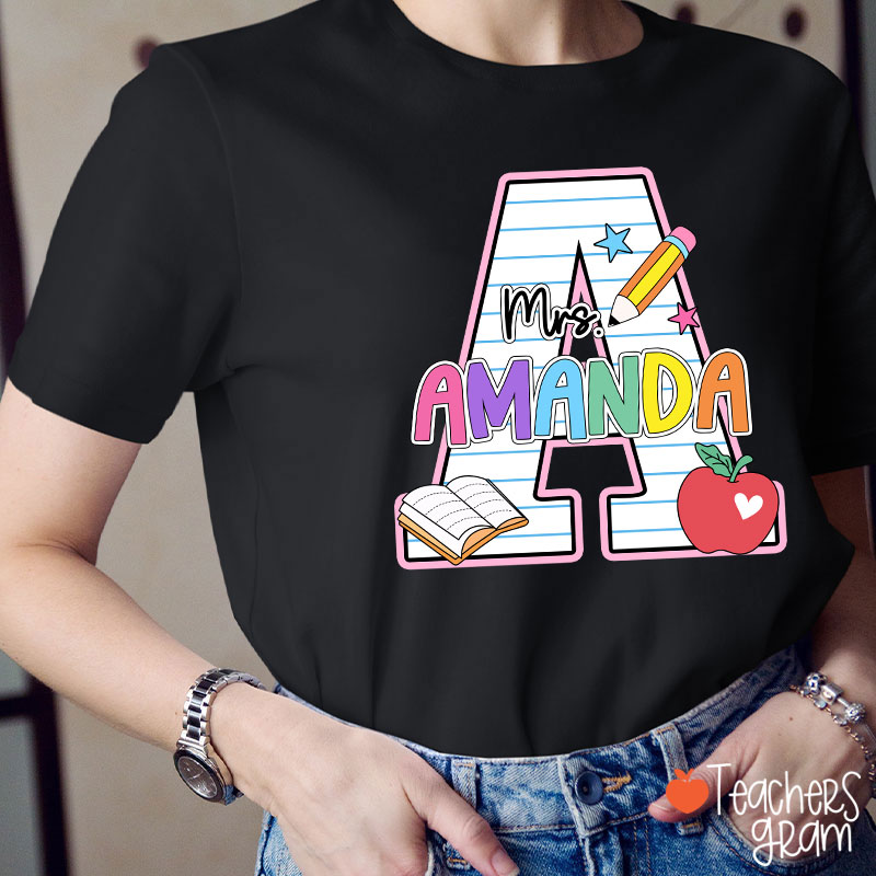Personalized Name Initials Design Cute Icon Teacher T-Shirt