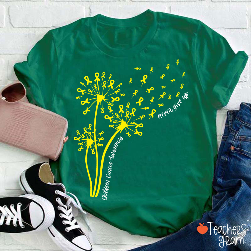 Childhood Cancer Awareness Never Give Up Teacher T-Shirt