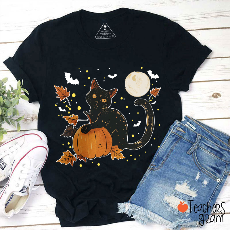 Black Cat Full Moon Teacher T-Shirt