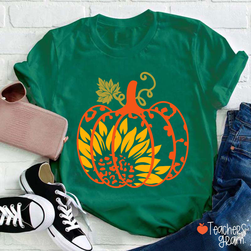 Sunflower And Pumpkin Teacher T-Shirt