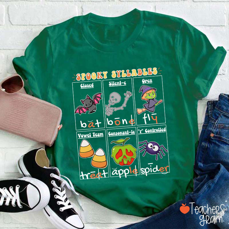Halloween Reading Spooky Syllables Teacher T-Shirt