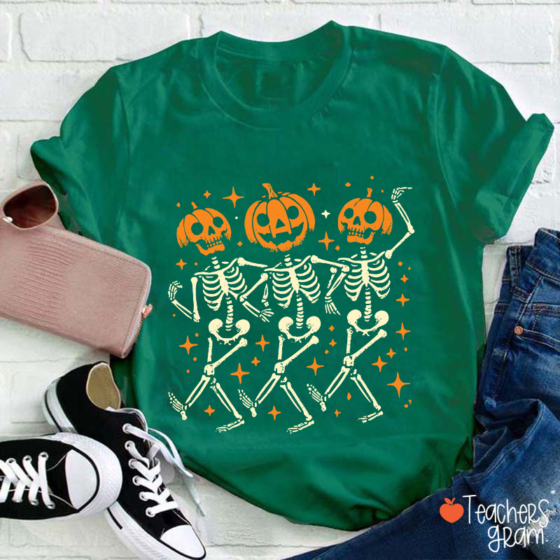 Dance Pumpkin Skeleton Halloween Teacher T-Shirt