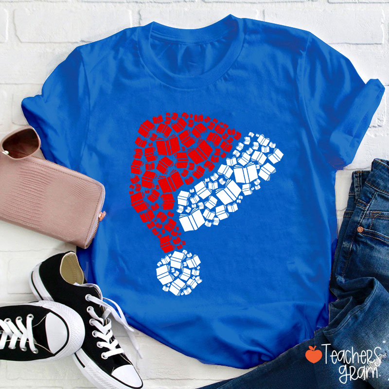 Book Christmas Hat Christmas Teacher T-Shirt