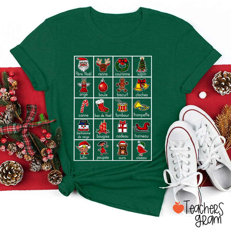 Cute Christmas Icons French Teacher T-Shirt