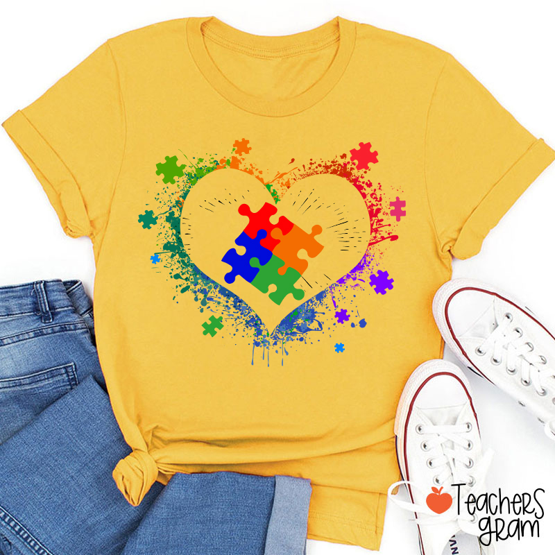 Autism Awareness Love Heart Teacher T-Shirt