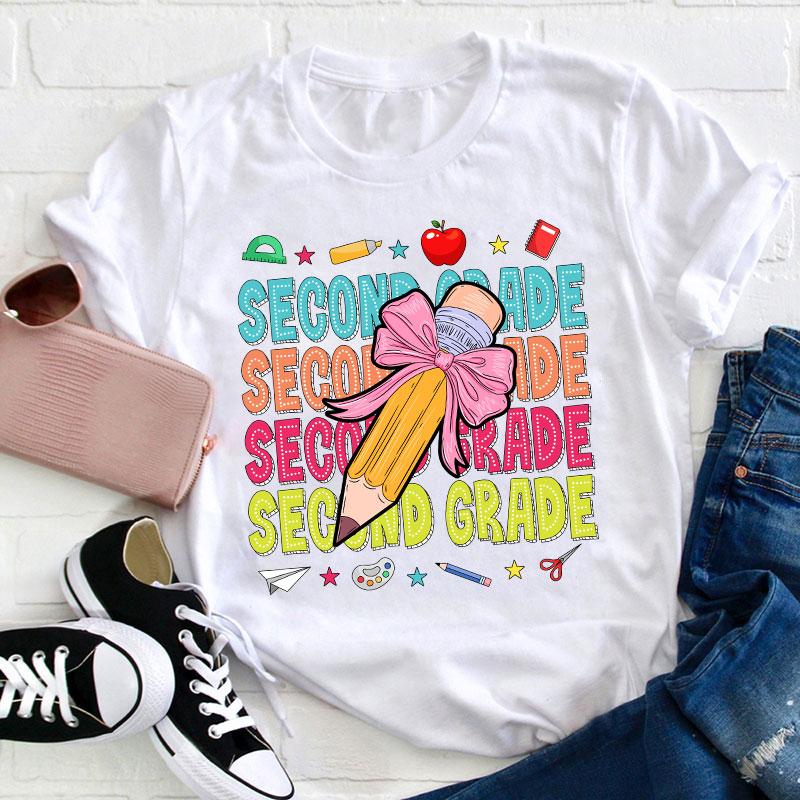 Personalized Class Bow Pencil Cute Icon Teacher T-Shirt