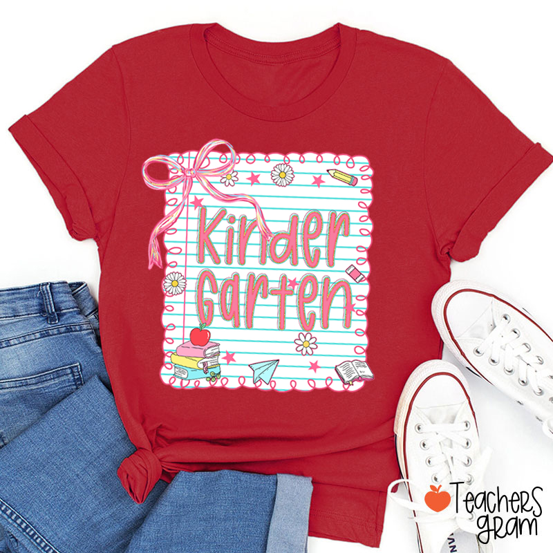 Personalized Grade Pink Bow Notebook Teacher T-Shirt