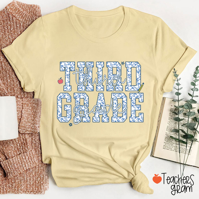 Personalized Grade Blue And White Porcelain Teacher T-Shirt