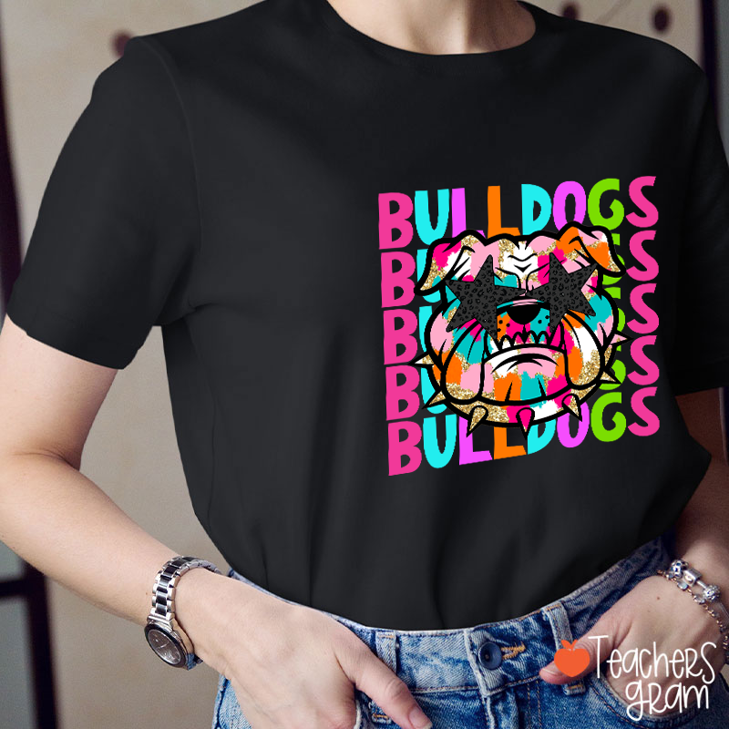 Personalized Mascot Colorful Leopard Print Star Eyes Teacher T-Shirt