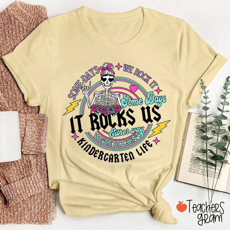 Personalized Grade Name Rock Skull Bow Lightning Teacher T-Shirt