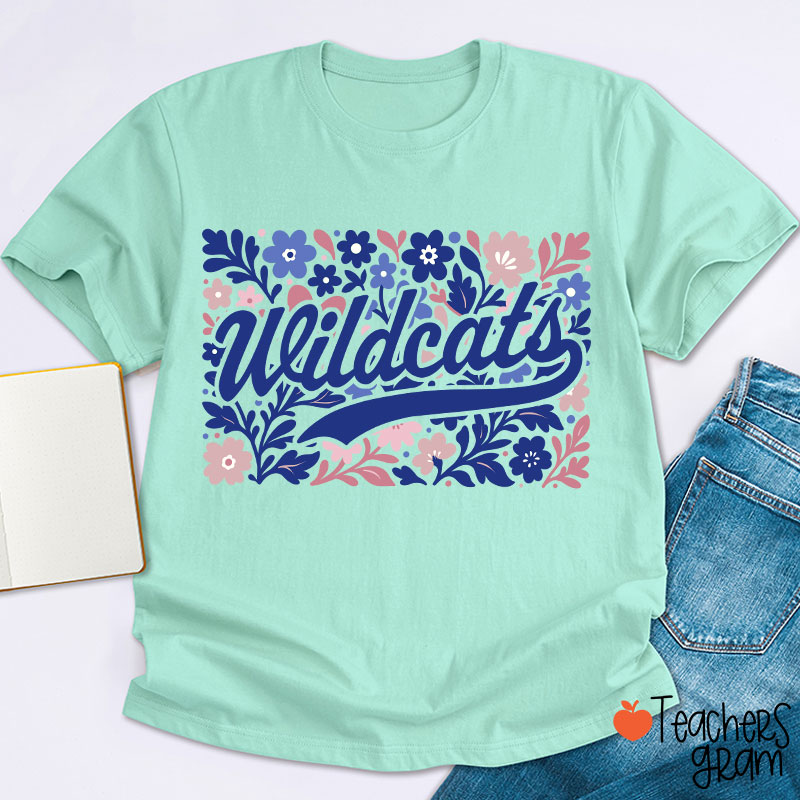 Personalized Mascot Flowers School Spirit Teacher T-Shirt