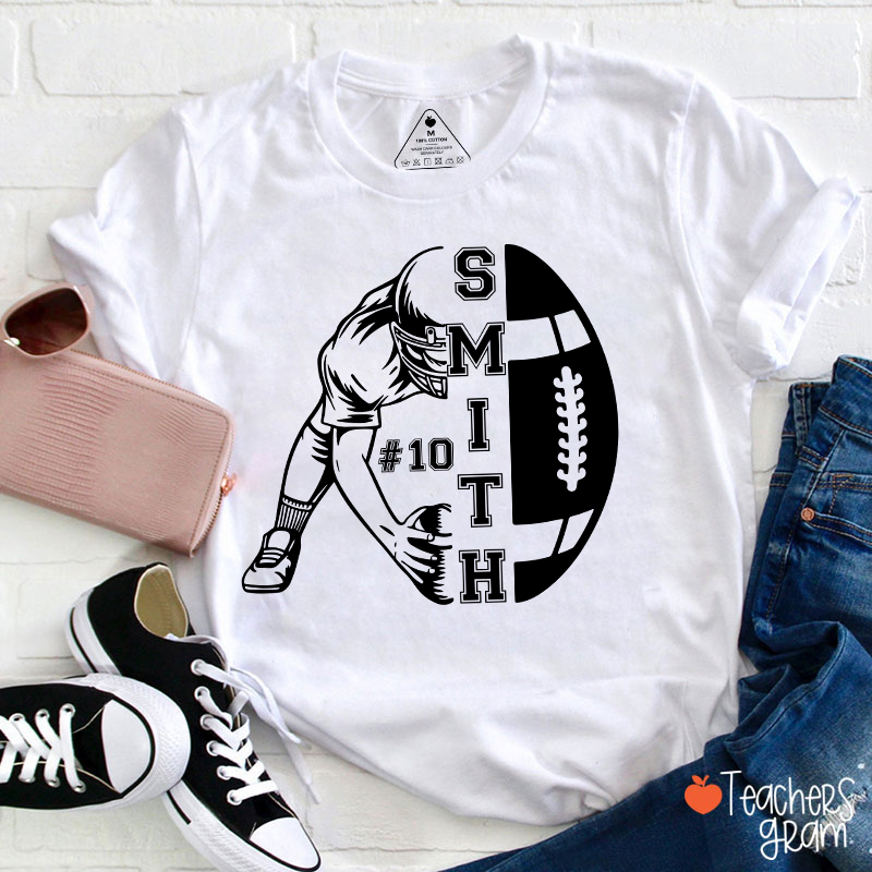 Personalized Name And Number Football Game Day Teacher T-Shirt