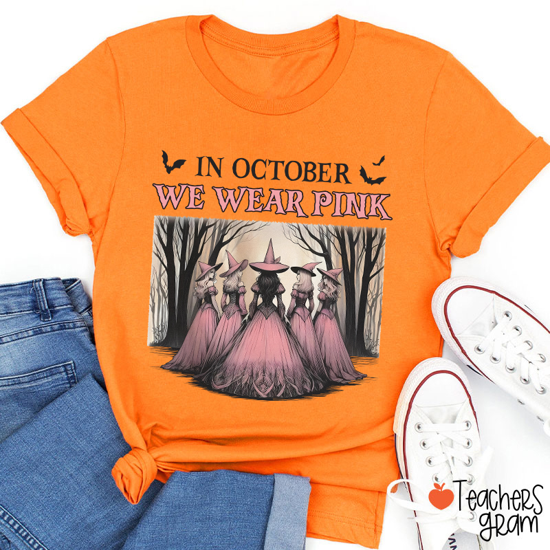October Pink Witches Teacher T-Shirt