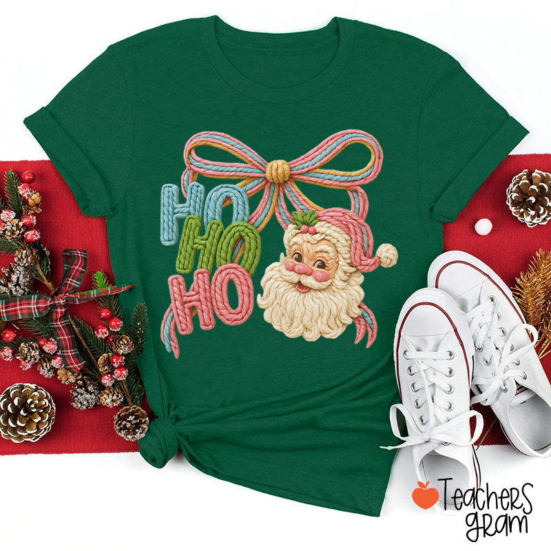 Faux Yarn Ho Ho Ho Merry Christmas Teacher T-shirt