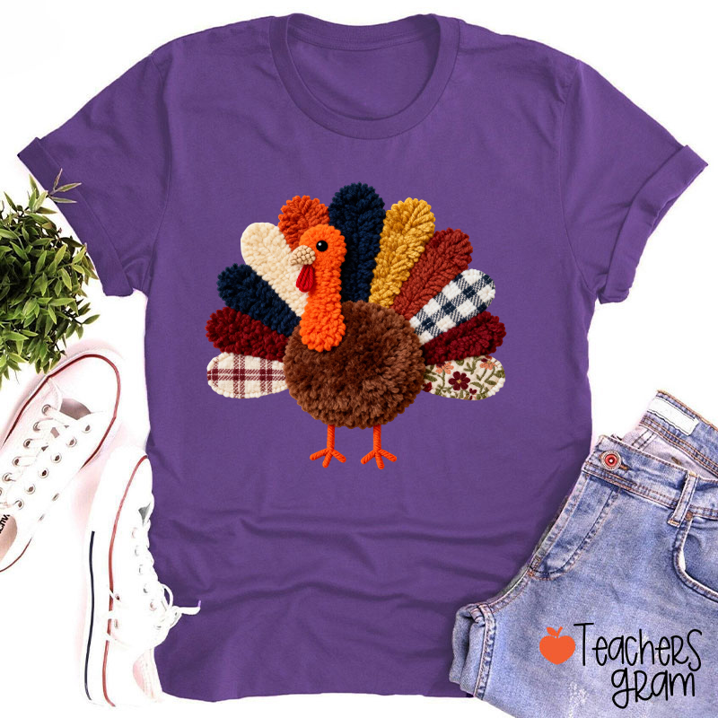 Faux Yarn Turkey Teacher T-shirt