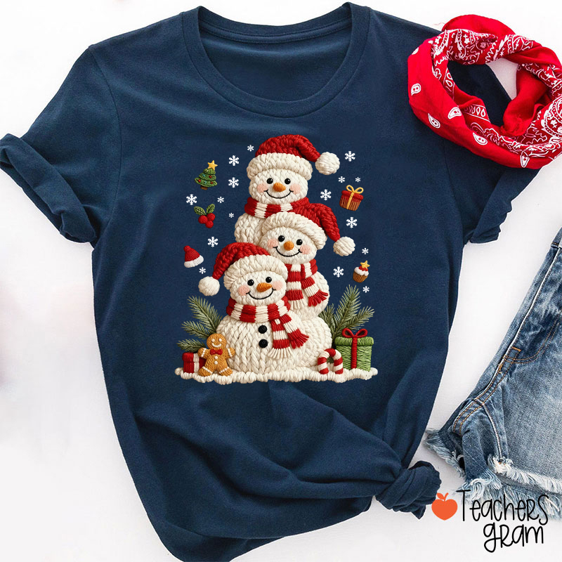 Faux Yarn Snowman Christmas Teacher T-Shirt