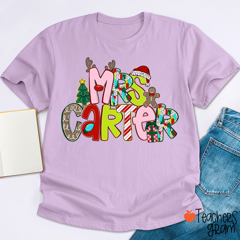 Personalized Name Merry Christmas Teacher T-Shirt