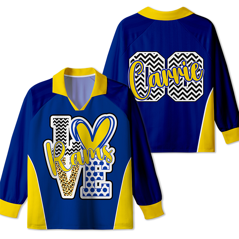 Personalized Mascot Love School Spirit Teacher Long Sleeve Collar Jersey