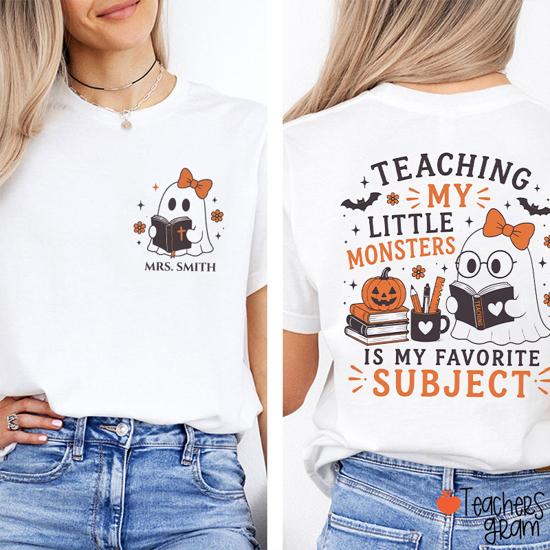 Halloween Reading Ghost Teacher Two Sided T-Shirt