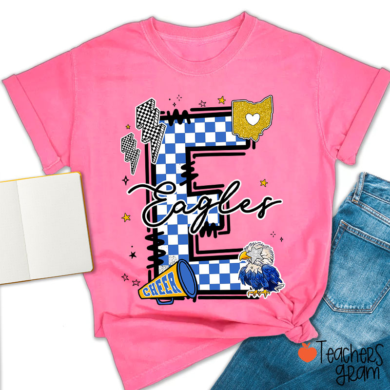 Personalized Mascot Initials Checkered School Spirit Teacher T-Shirt