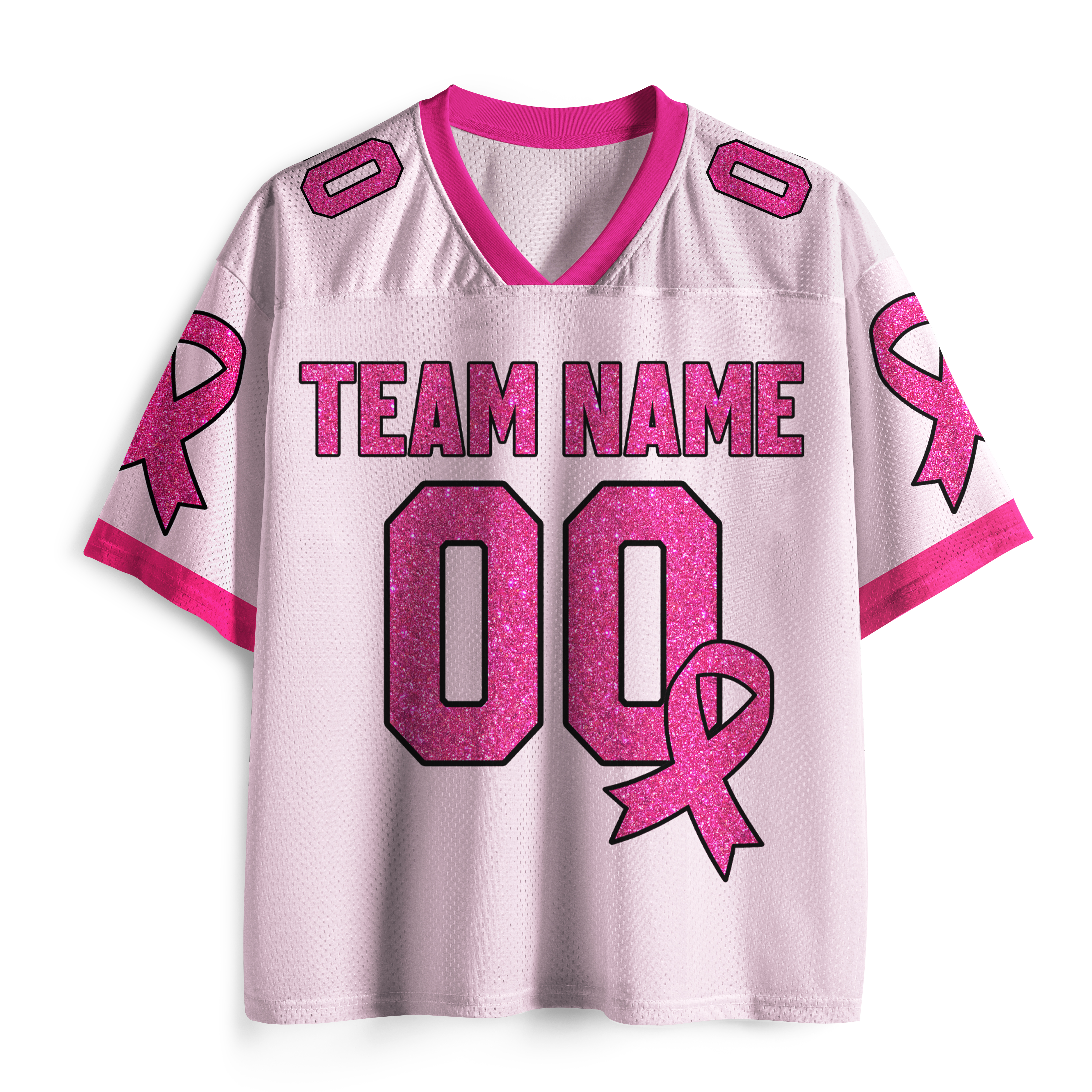 Personalized Name Team Number Pink Ribbon Teacher Mesh Jersey