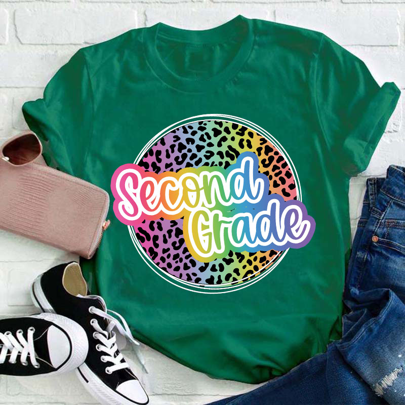 Personalized Text Gradient Leopard Print Teacher T-Shirt