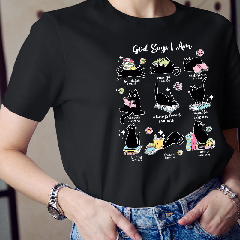 Cute Cat God Says I Am Teacher T-Shirt