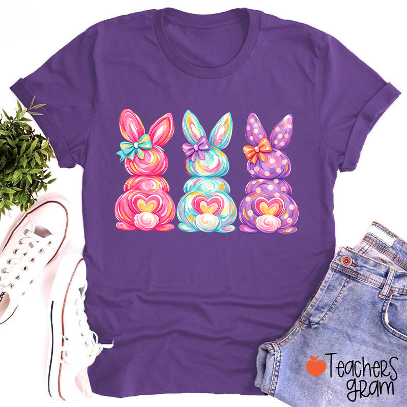 Bright Color Bunnies Easter Vibe Teacher T-Shirt