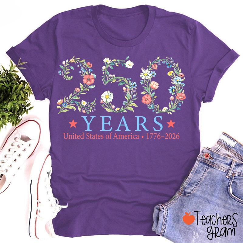 USA 250th Anniversary Floral Teacher T-Shirt
