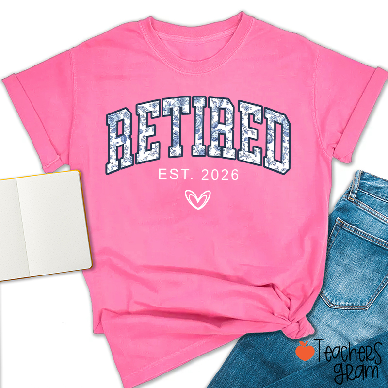 Personalized Toile Retirement Blue And White Porcelain Teacher T-Shirt