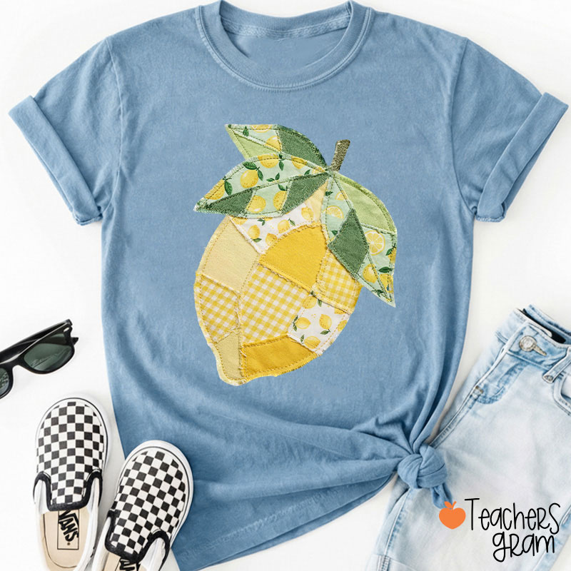 Faux Quilted Patchwork Lemon Teacher T-Shirt
