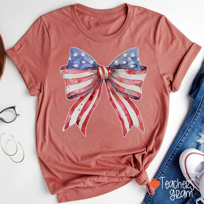 American Flag Bow Teacher T-Shirt
