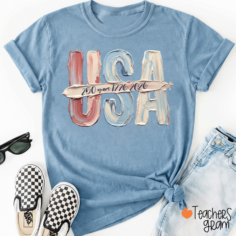 Watercolor USA 250 Years Teacher T-Shirt