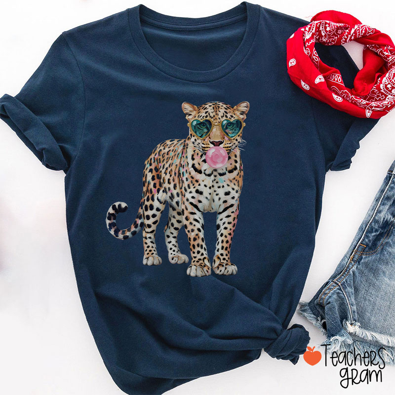 Leopard Bubblegum Sunglasses Teacher T-Shirt