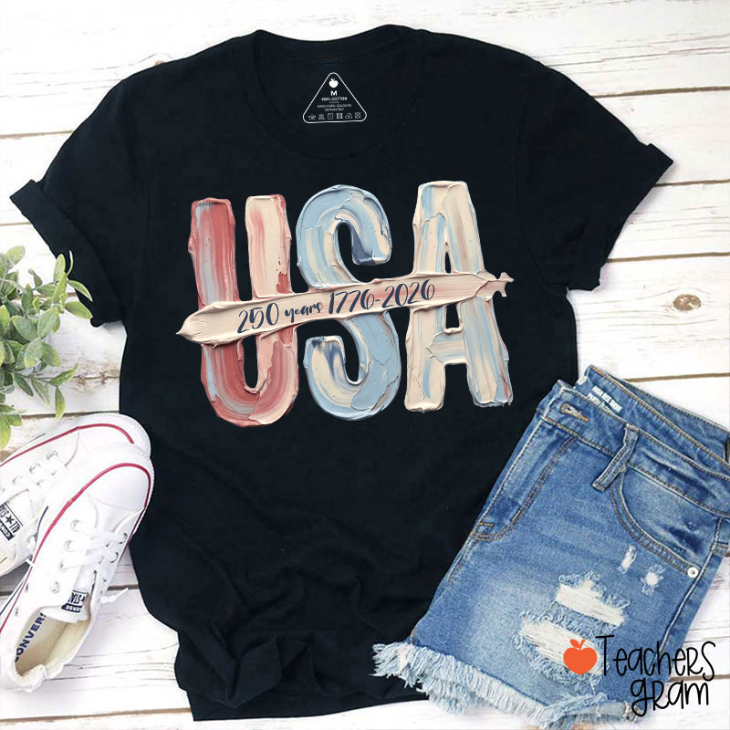 Watercolor USA 250 Years Teacher T-Shirt