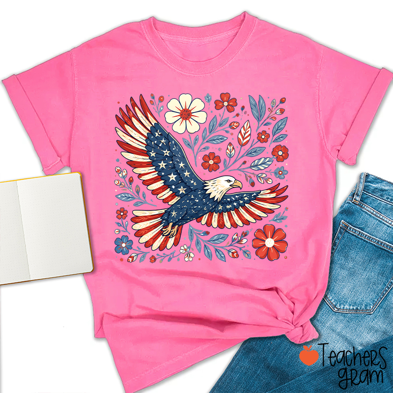 Patriotic Eagle Floral Teacher T-Shirt