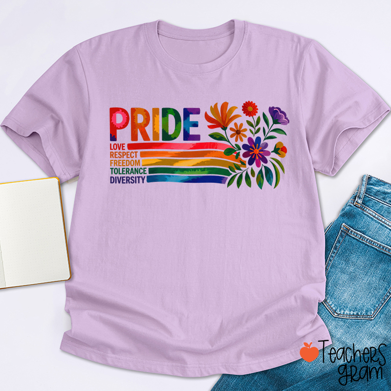 Pride Love Respect Freedom Tolerance Diversity Teacher T-Shirt