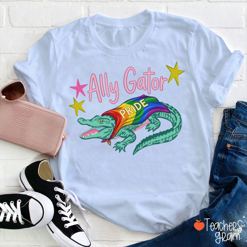 Ally Gator Rainbow Pride Teacher T-Shirt