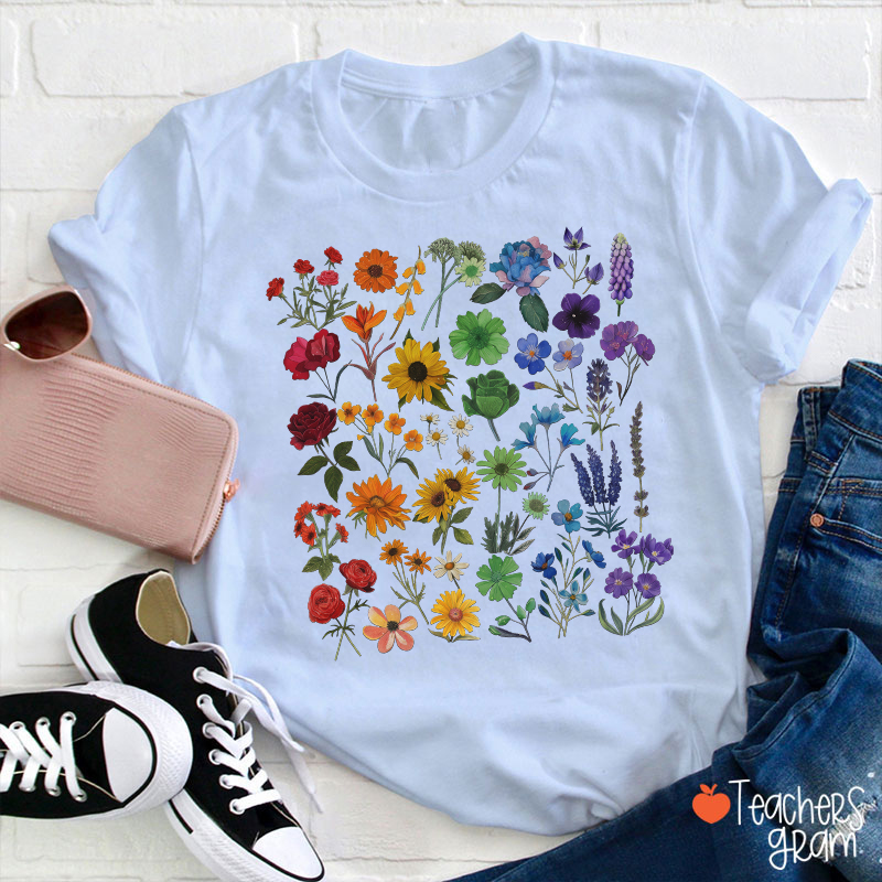 Rainbow Pride Color Wildflowers Teacher T-Shirt