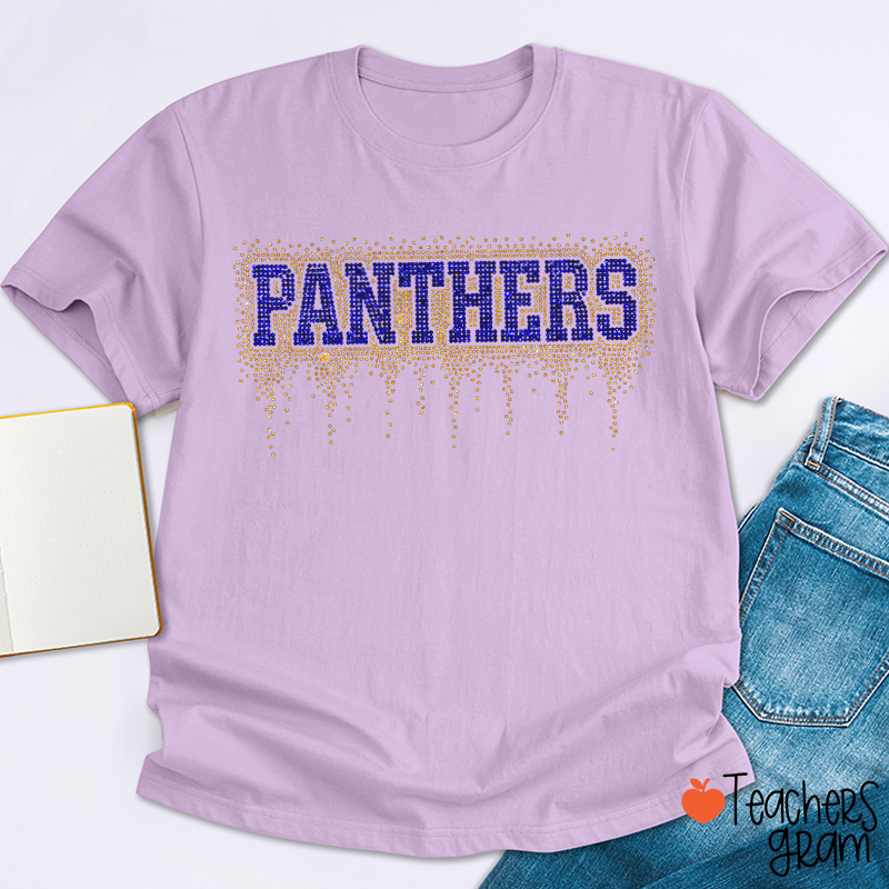 Personalized Mascot Drip Faux Rhinestone Teacher T-Shirt