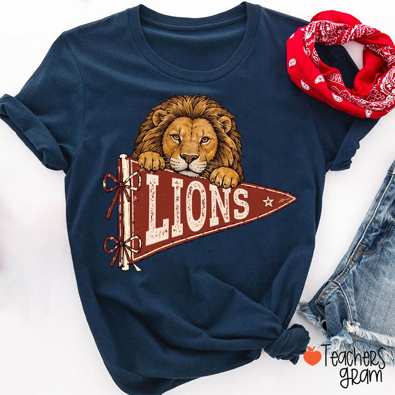 Personalized Mascot Team Name Vintage Pennant Bow Star Teacher T-Shirt
