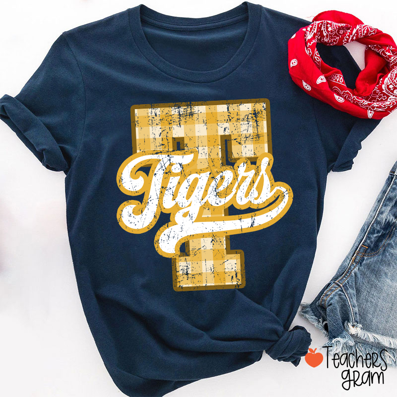 Personalized Mascot Sport Gingham Varsity Teacher T-Shirt