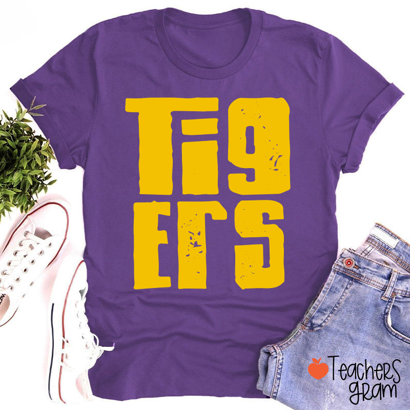 Personalized Distressed Bold Mascot Text Teacher T‑Shirt