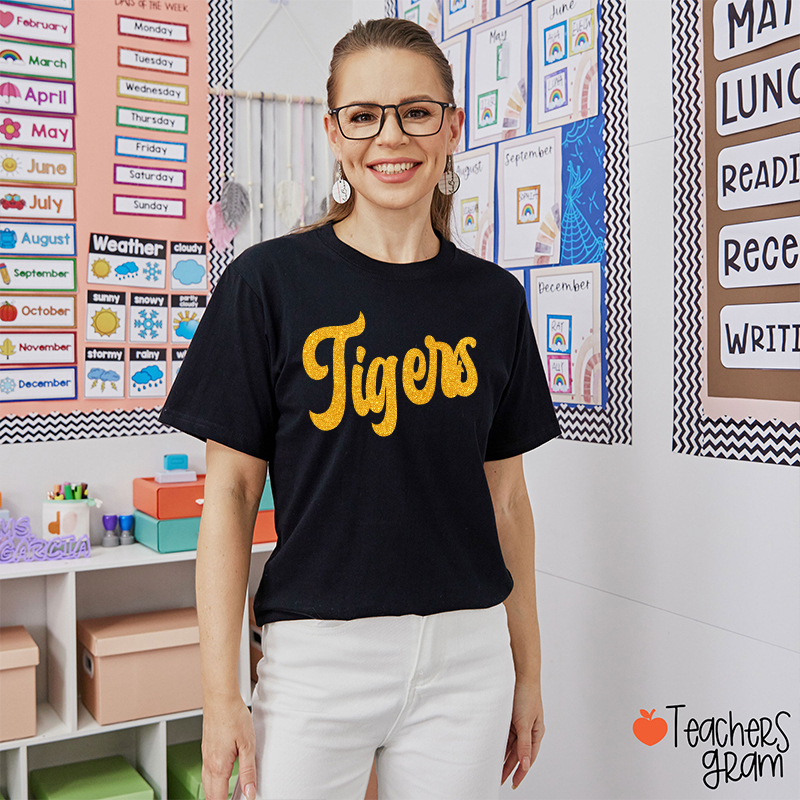 Personalized Glitter Script Teacher T‑Shirt