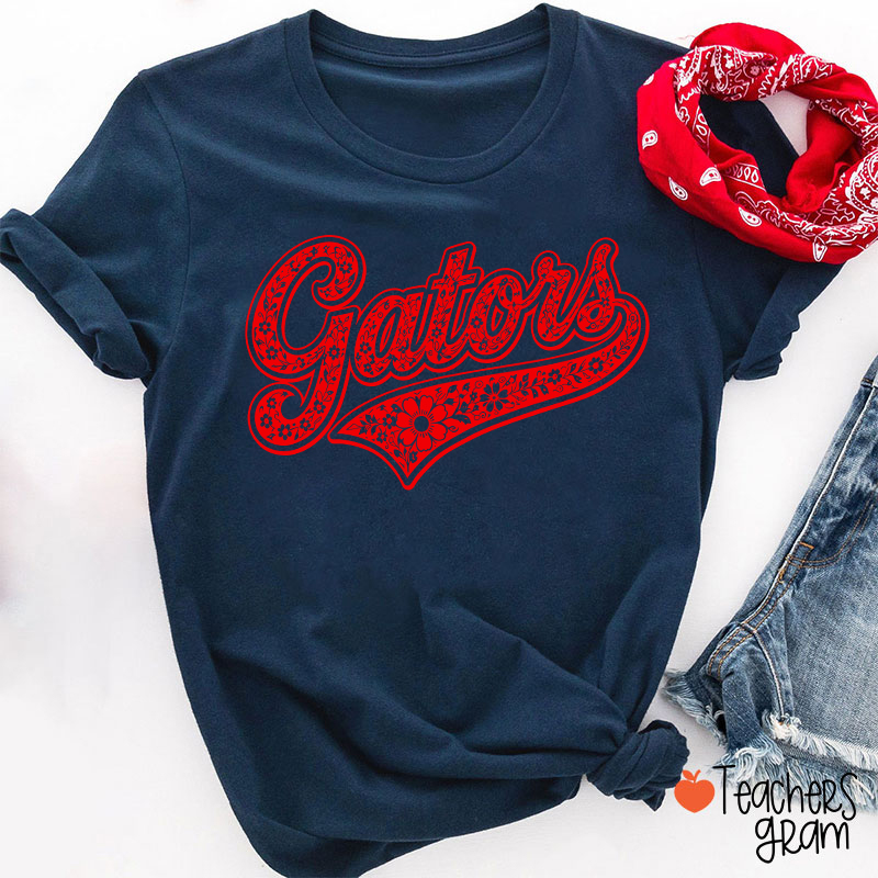 Personalized Mascot Floral Script Teacher T-Shirt