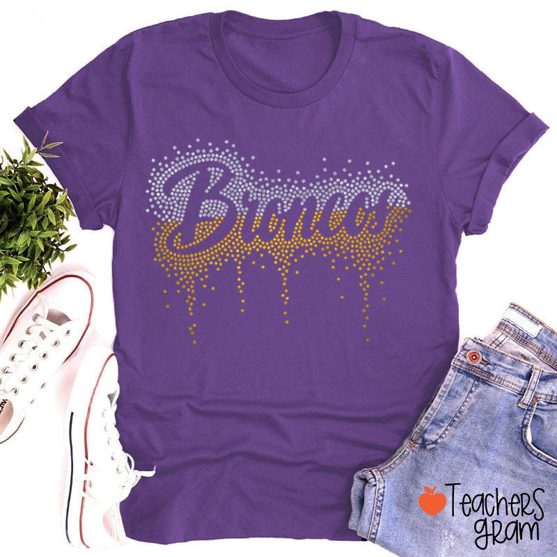 Personalized Name Gradient Faux Sparkling Drip Sparkle Bling Teacher T-Shirt
