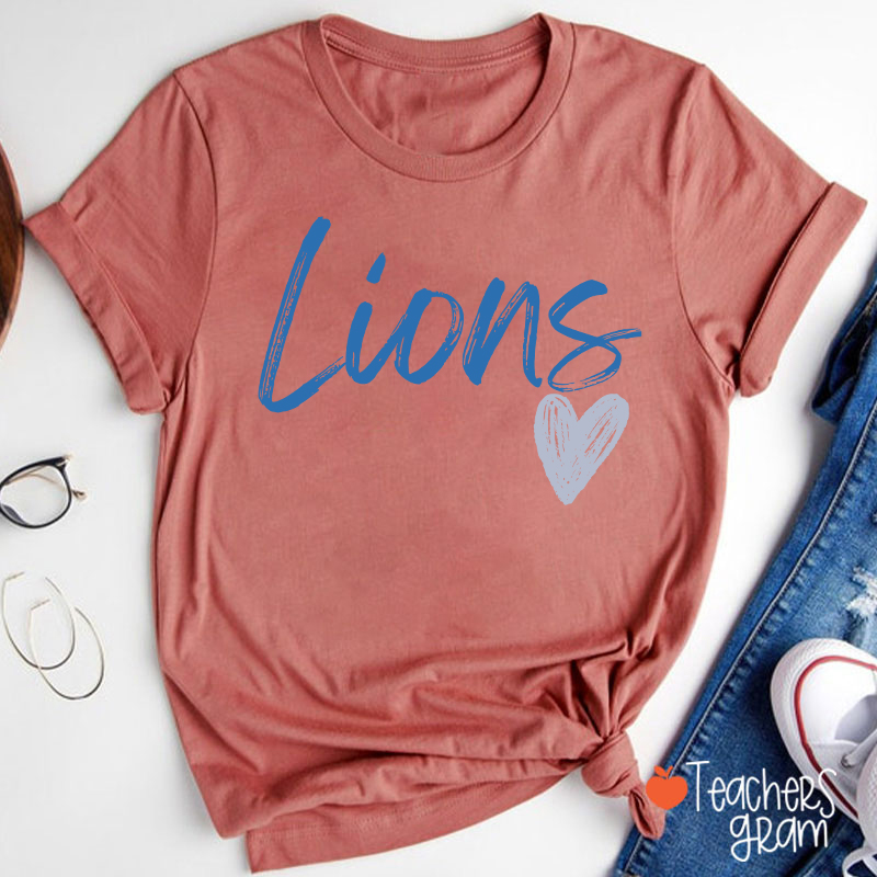 Personalized Mascot Sport Handwritten Heart Teacher T‑Shirt