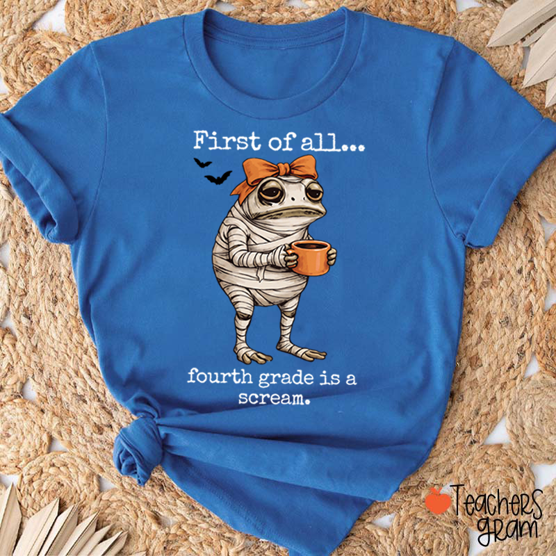 Personalized Grade Funny Frog Monster Character Bat Teacher T‑Shirt