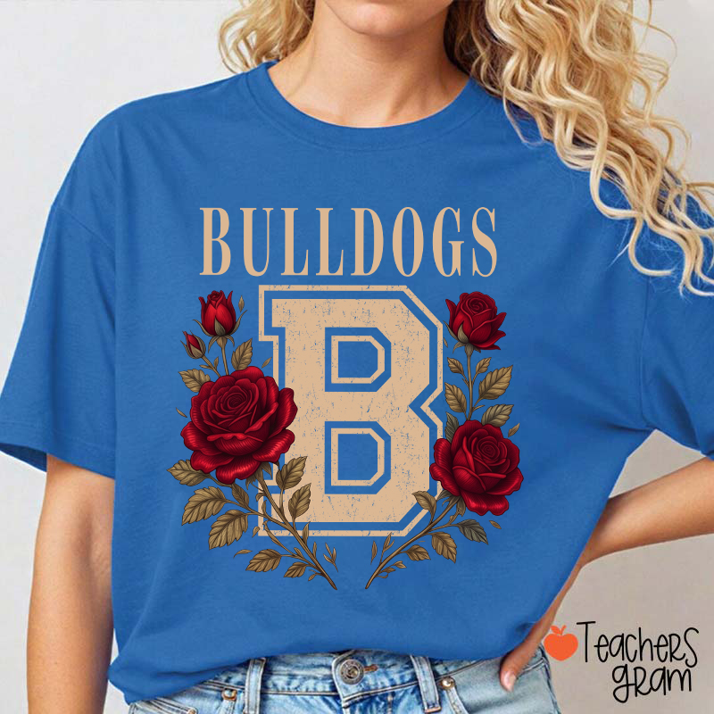 Personalized Mascot Sport Floral Initial Letter Teacher T‑Shirt